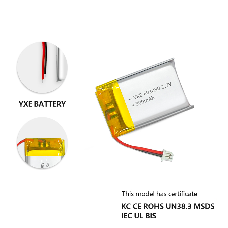 3.7 V Li-ion Battery 602030-300mah
